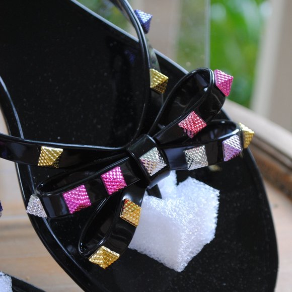 NWT Jelly Sandal BLACK with Colorful BOWS - Picture 3 of 5